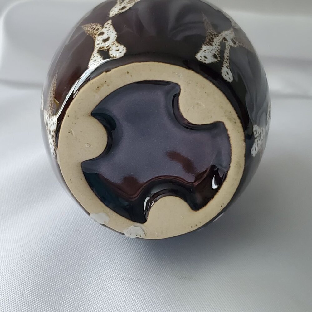 VTG Ceramic 5" Vase With Metallic Finish Brown with Wheat Design Bud Vase - Picture 5 of 12